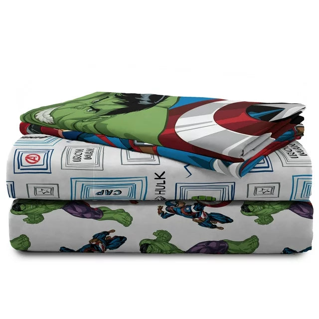 Avengers Hero Time Kids 4-Piece Full Sheet Set, Microfiber, White, Marvel