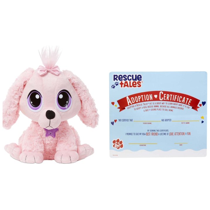 Rescue Tales Adoptable Pets - Pink Poodle, Interactive Soft Cuddly Plush Pet Toy with Collar, Tag, Doghouse, Tail Wags, Head Nods, Lifelike Puppy Sounds, Ages 3+