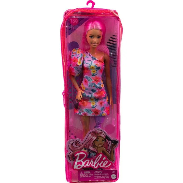 Barbie Fashionistas Doll #189 in Floral Dress with Prosthetic Leg, Pink Hair & Accessories