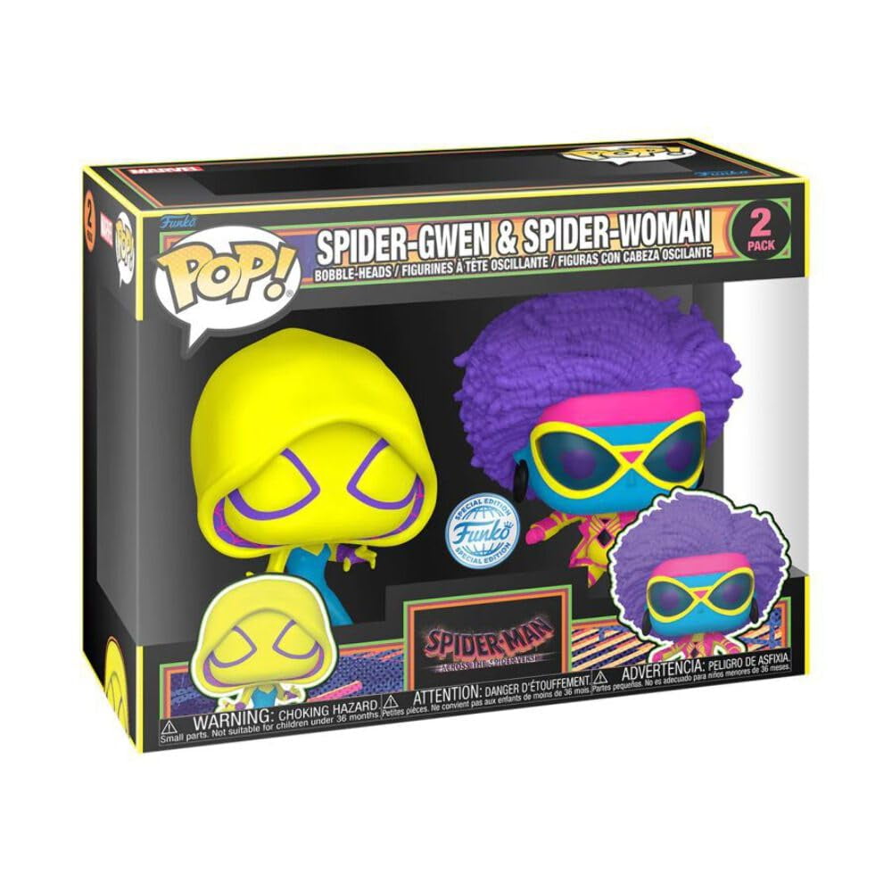 Funko Spider-Man Spider-Gwen & Spider-Woman Pop! Vinyl Bobblehead Figure Set - Black Light Limited Edition Exclusive