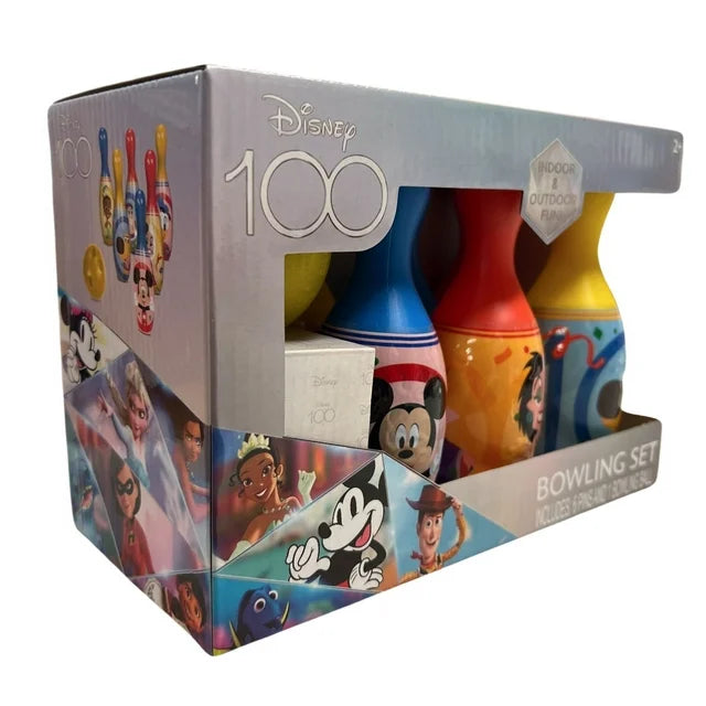 Disney 100 Bowling Set includes 6 Pins and 1 Bowling Ball