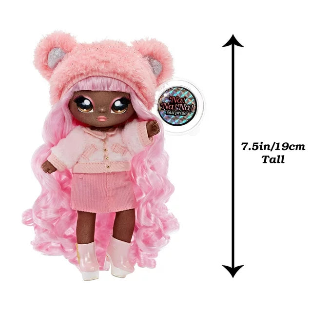 Na Na Na Surprise Glam Series Cali Grizzly Fashion Doll And Bear Purse, Pink Hair Doll With Metallic Pink Bear Purse, 2-In-1 Toy for Girls Ages 5 6 7+