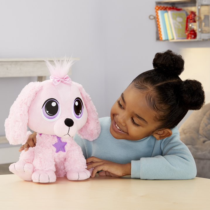 Rescue Tales Adoptable Pets - Pink Poodle, Interactive Soft Cuddly Plush Pet Toy with Collar, Tag, Doghouse, Tail Wags, Head Nods, Lifelike Puppy Sounds, Ages 3+