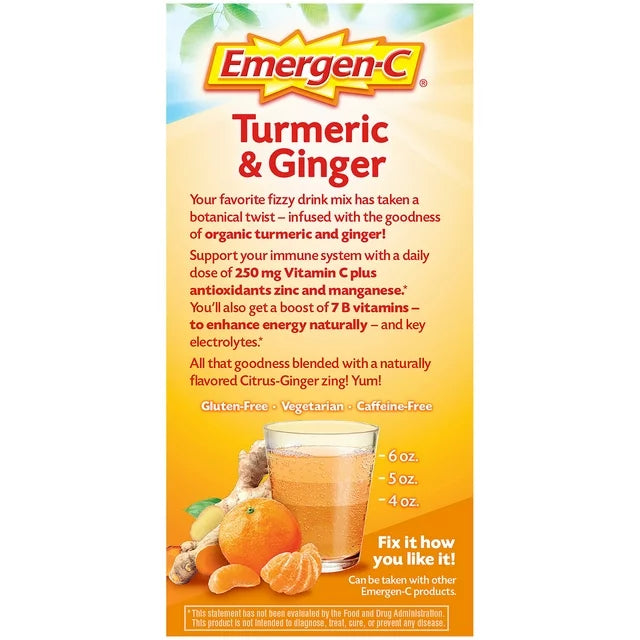 Emergen-C Turmeric Ginger Fizzy Drink Mix Citrus-Ginger - 18 ct