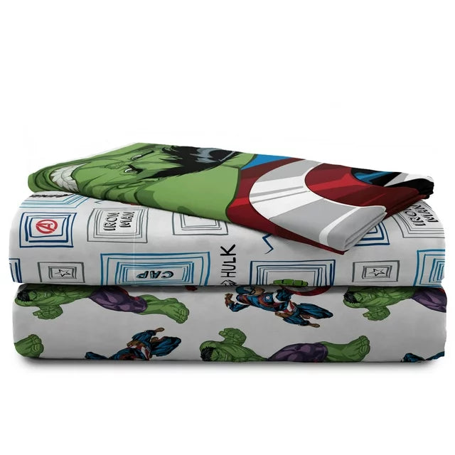 Avengers Hero Time Kids 3-Piece Twin Sheet Set, Microfiber, White, Marvel