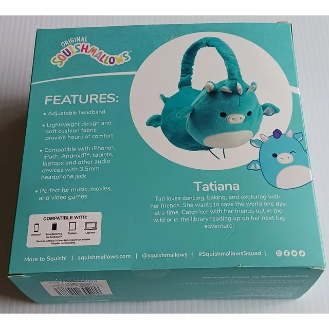 Original Squishmallows Tatiana The Blue Dragon Plush Wired Headphones