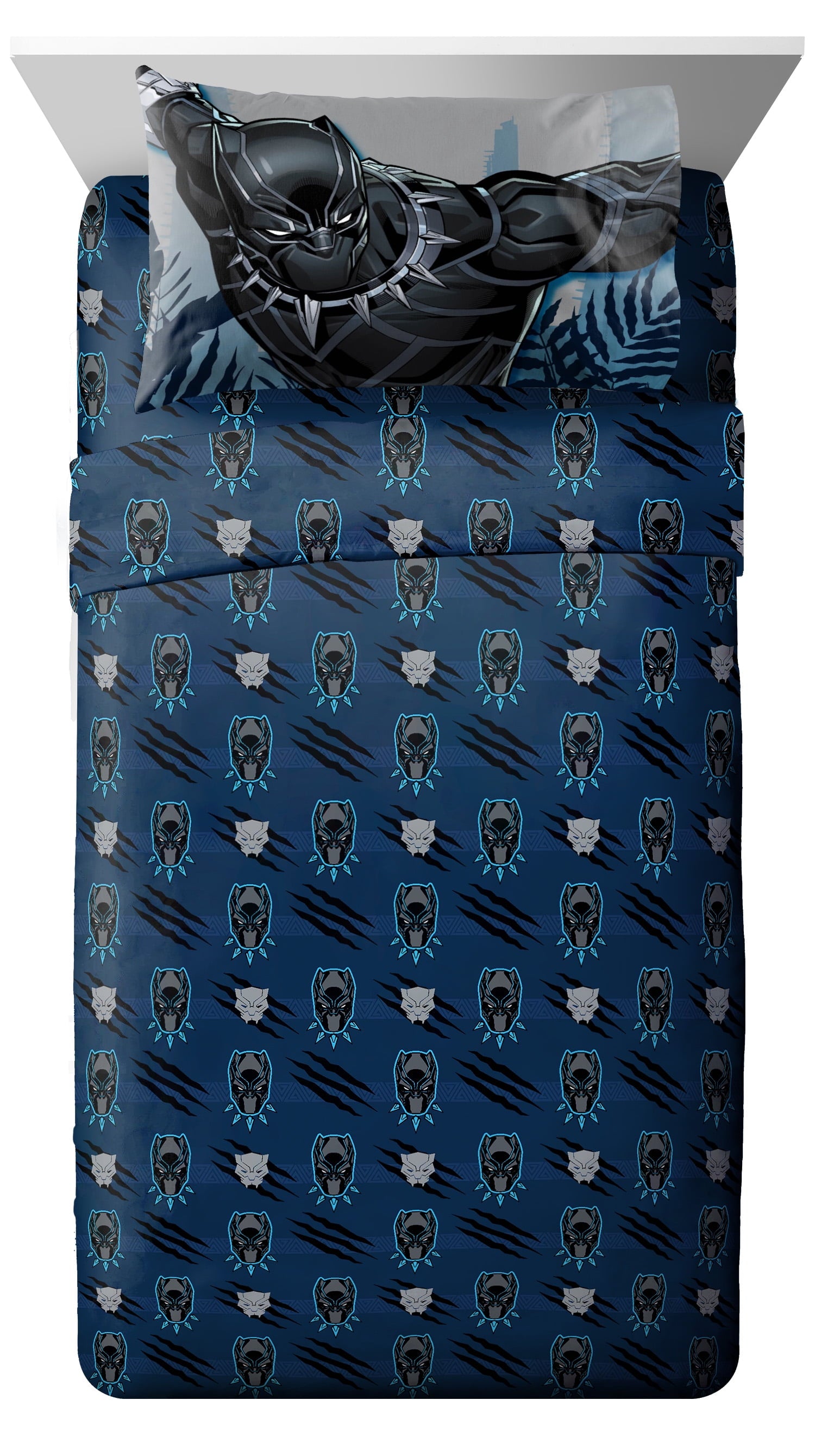 Black Panther King of Wakanda Kids 4-Piece Full Sheet Set, Microfiber, Black, Marvel