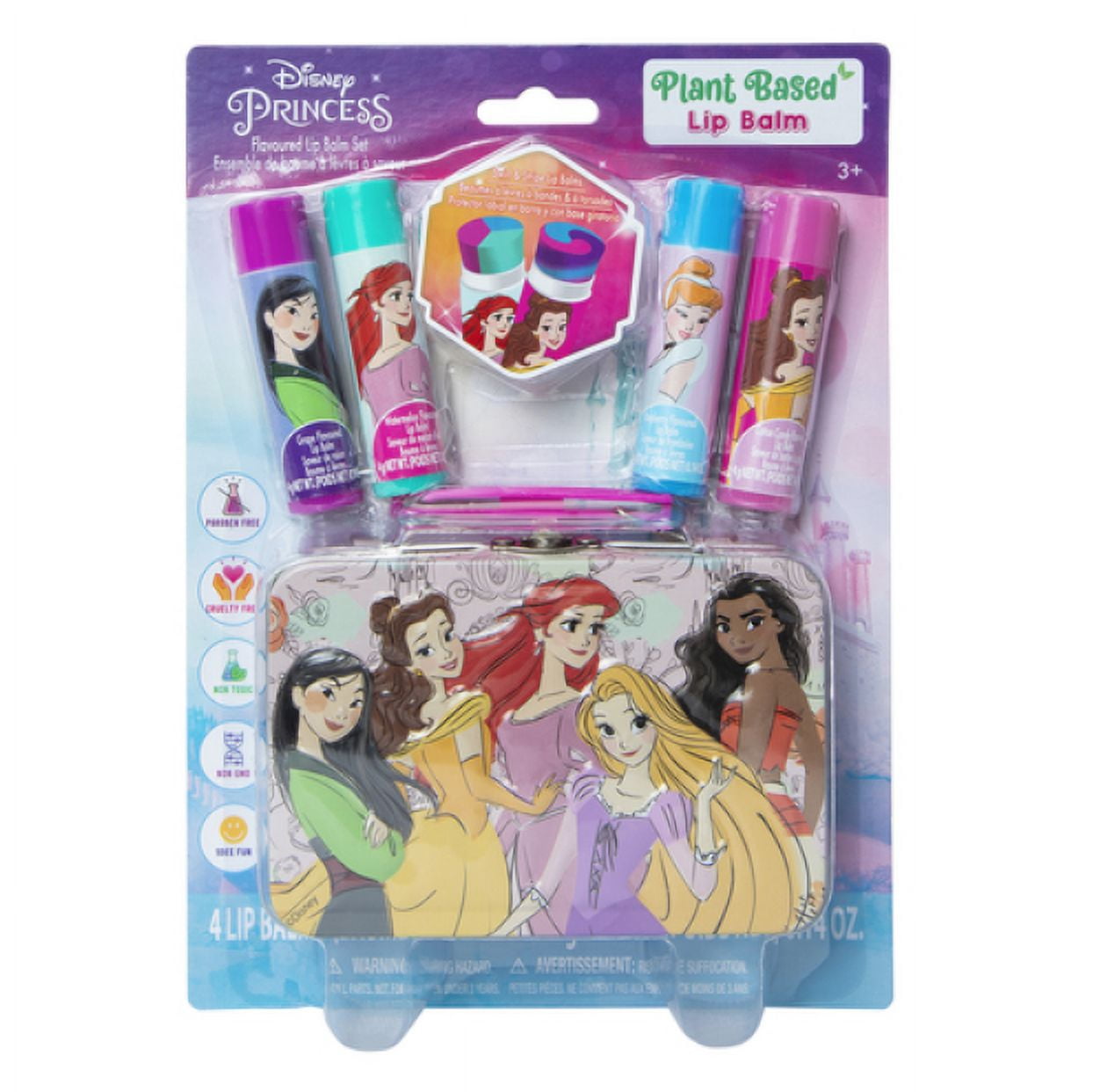 Disney Princess plant-based flavored lip balm & storage tin 5-piece set