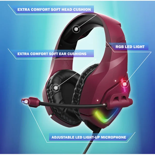 Bugha LED Gaming Headset w/Microphone Red