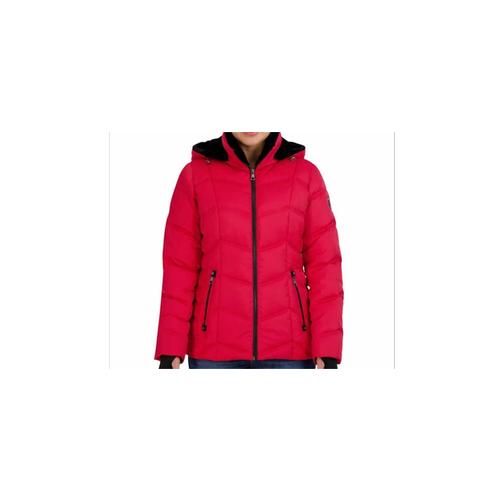 Nautica Women?s Puffer Jacket w Detachable Hood Water Resistant Red size Small