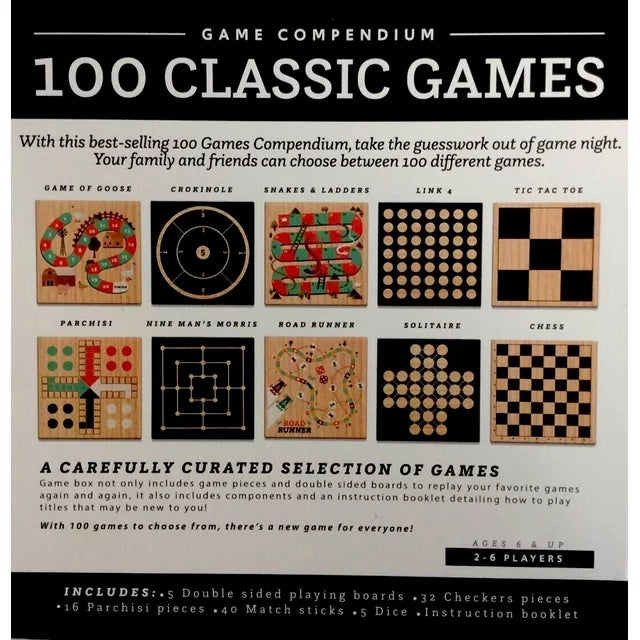 Game Compendium 100 Classic Games (Inclufrd 5Double-Sided Boards, 93 Versatile Playing Pieces)