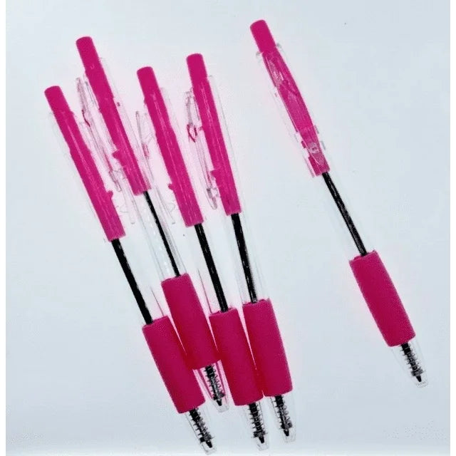 Breast Cancer Awareness Pink Ribbon Black Ball Point Pens 10-Pack and Pink Breast Cancer Gem Stickers 16 Count