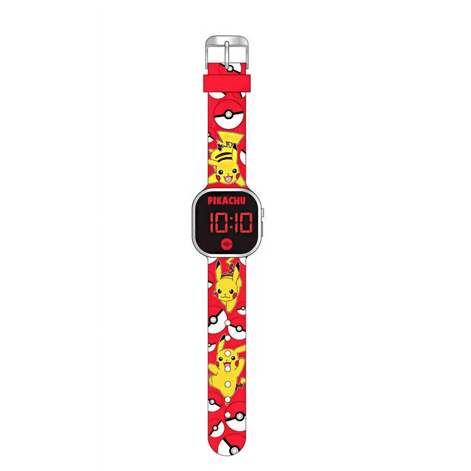 PokÃ©mon Unisex Childrens LED Watch Metallic Silver Bezel Silicone Strap