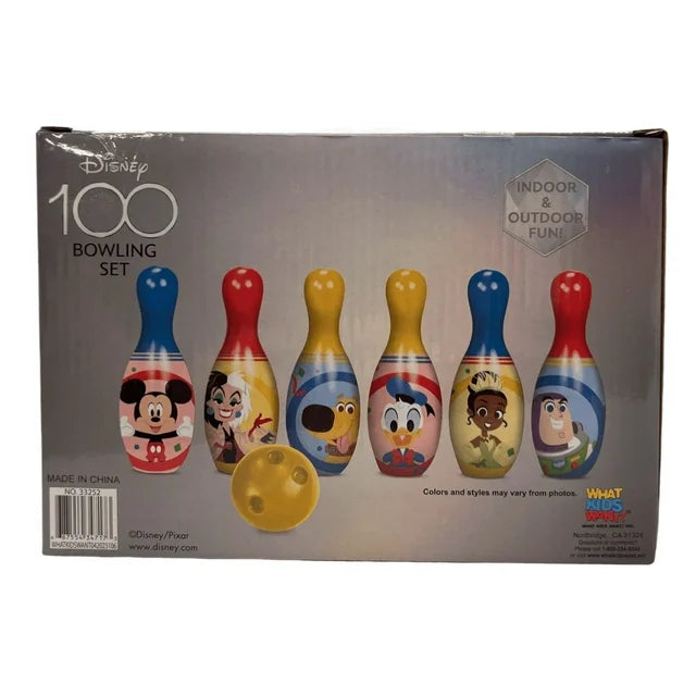 Disney 100 Bowling Set includes 6 Pins and 1 Bowling Ball