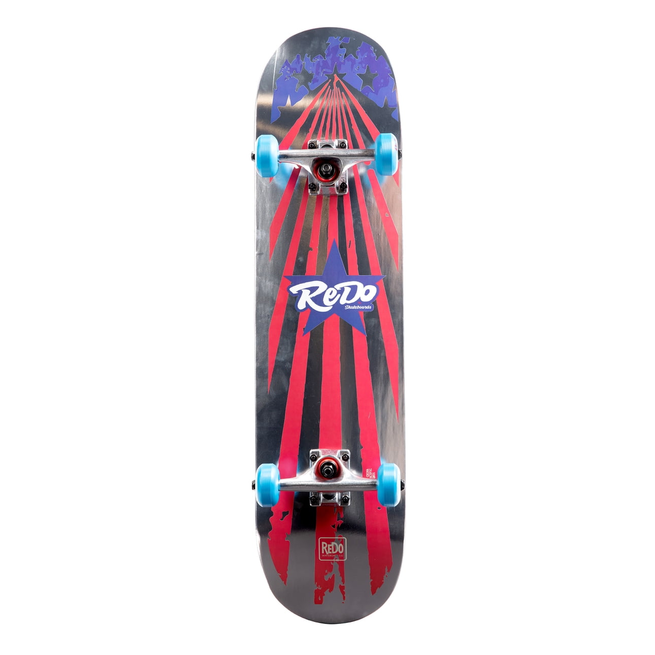 ReDo Skateboard 31" x 7.75" Gallery Pop Complete Skateboard Board Silver Stars for Boys, Girls, Kids