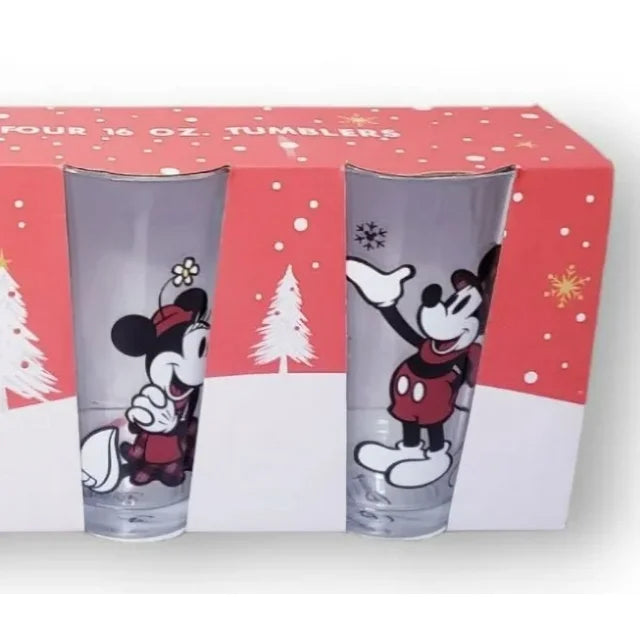 Disney Set of Four 16oz Christmas Holiday Tumblers Glasses