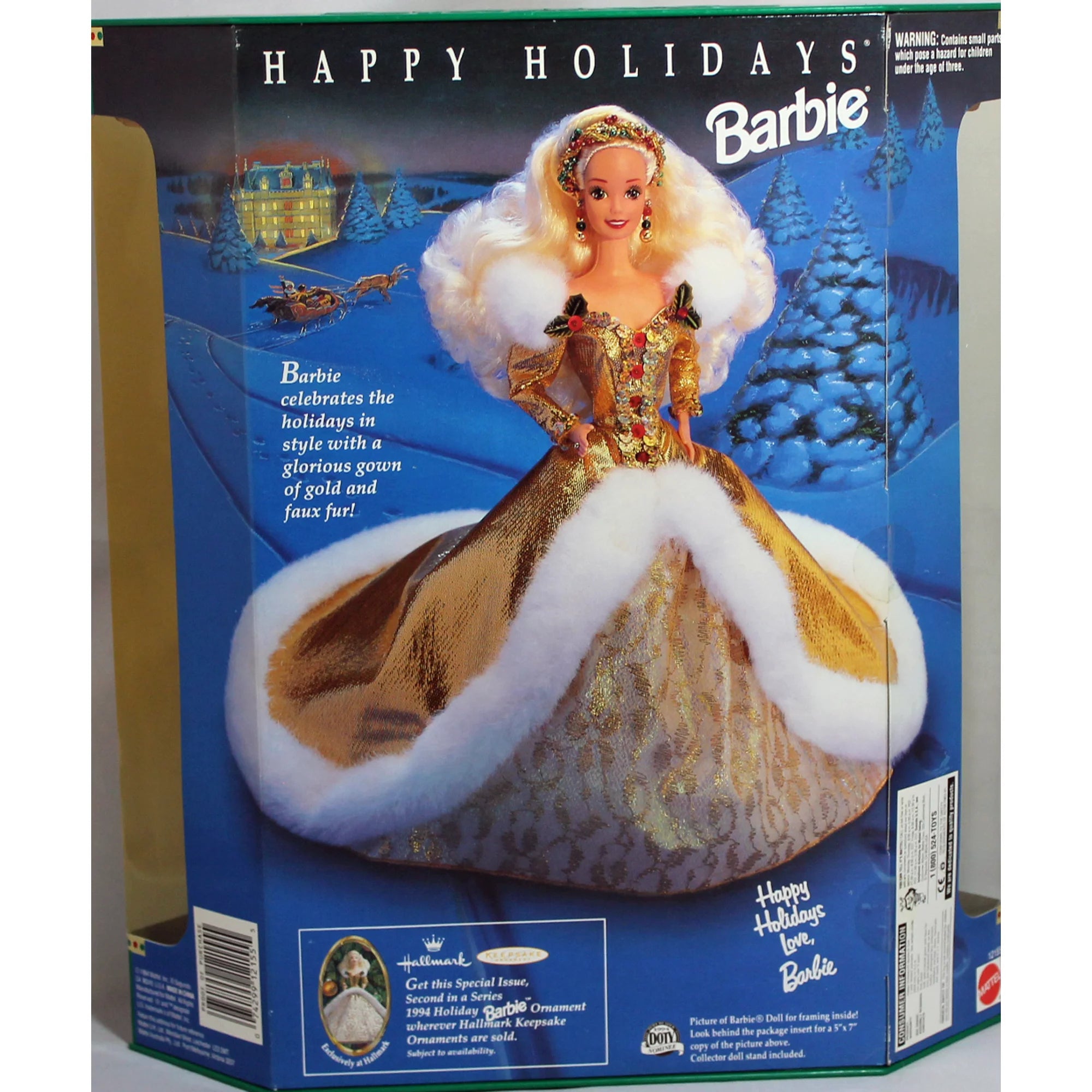 1994 Happy Holidays Barbie, NRFB, (12155) Non-Mint Box( Broken Bar)