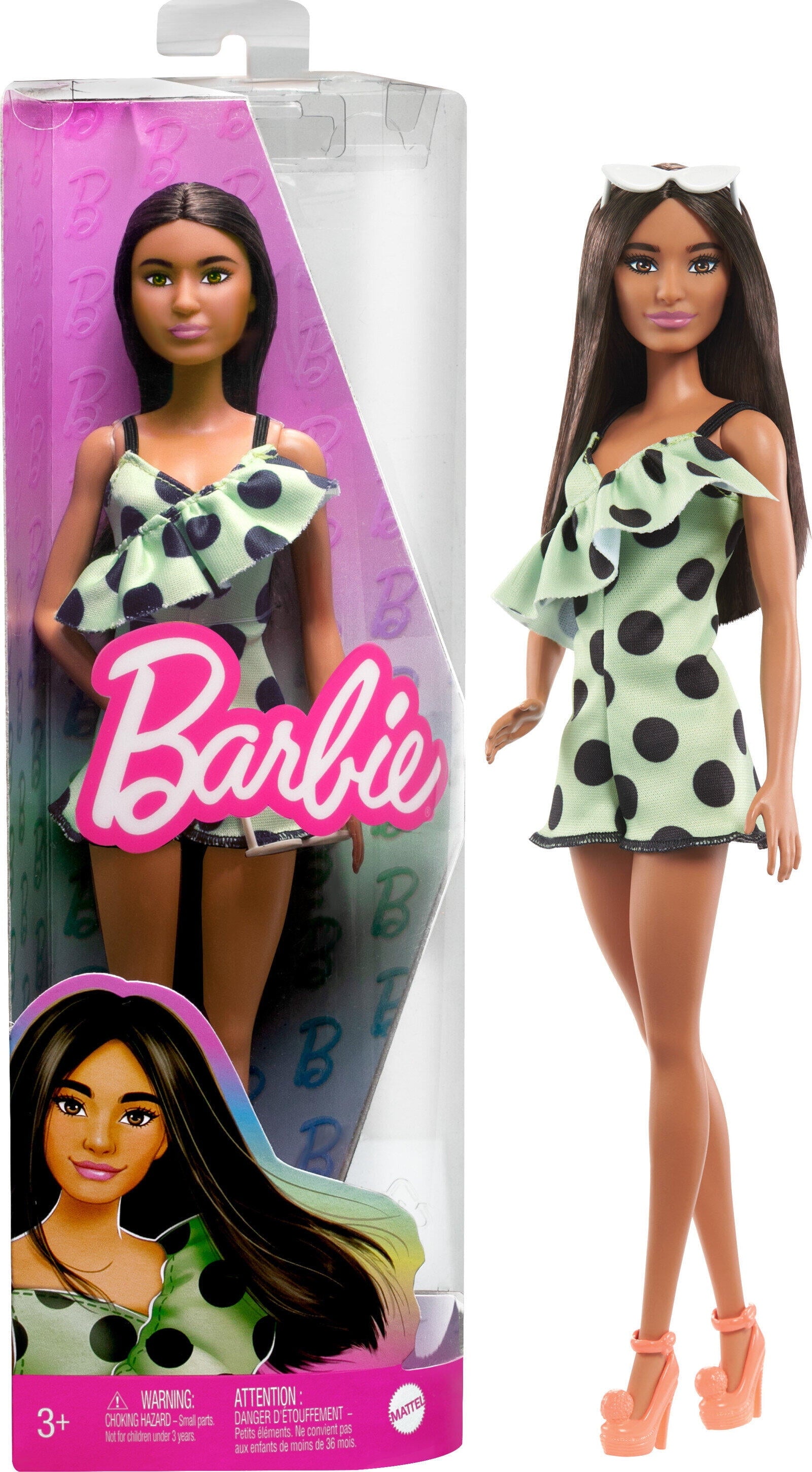 Barbie Doll, Brunette with Polka Dot Romper, Barbie Fashionistas