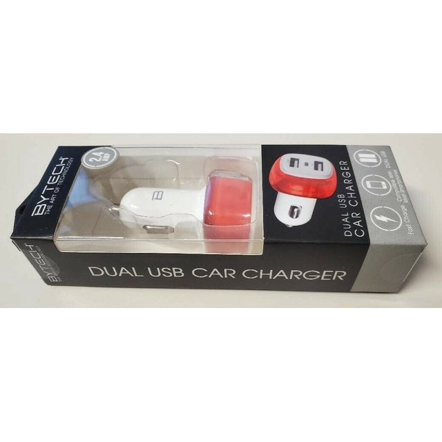 ByTech Dual USB Port Universal Car Charger , 2.4 amp white/Red