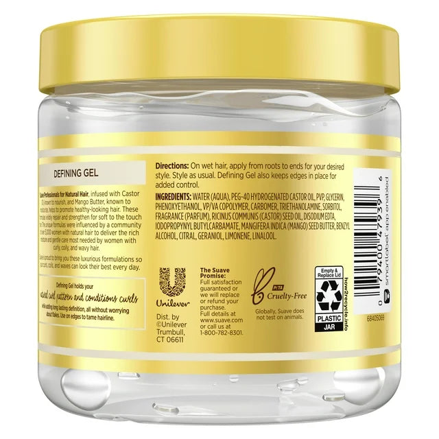 Suave Professionals Moisturizing Thickening Jar Hair Styling Gel with Castor Oil & Mango Butter, 17 oz