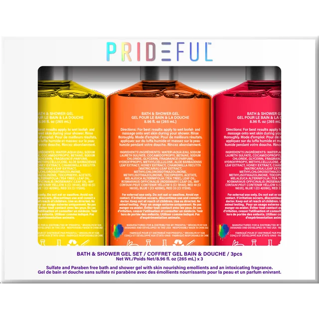 Prideful Scented Bath & Shower Gel Set, Bergamot & Coriander, Orange & Mango, Tahitian Vanilla, 8.96 fl oz, 3 Piece