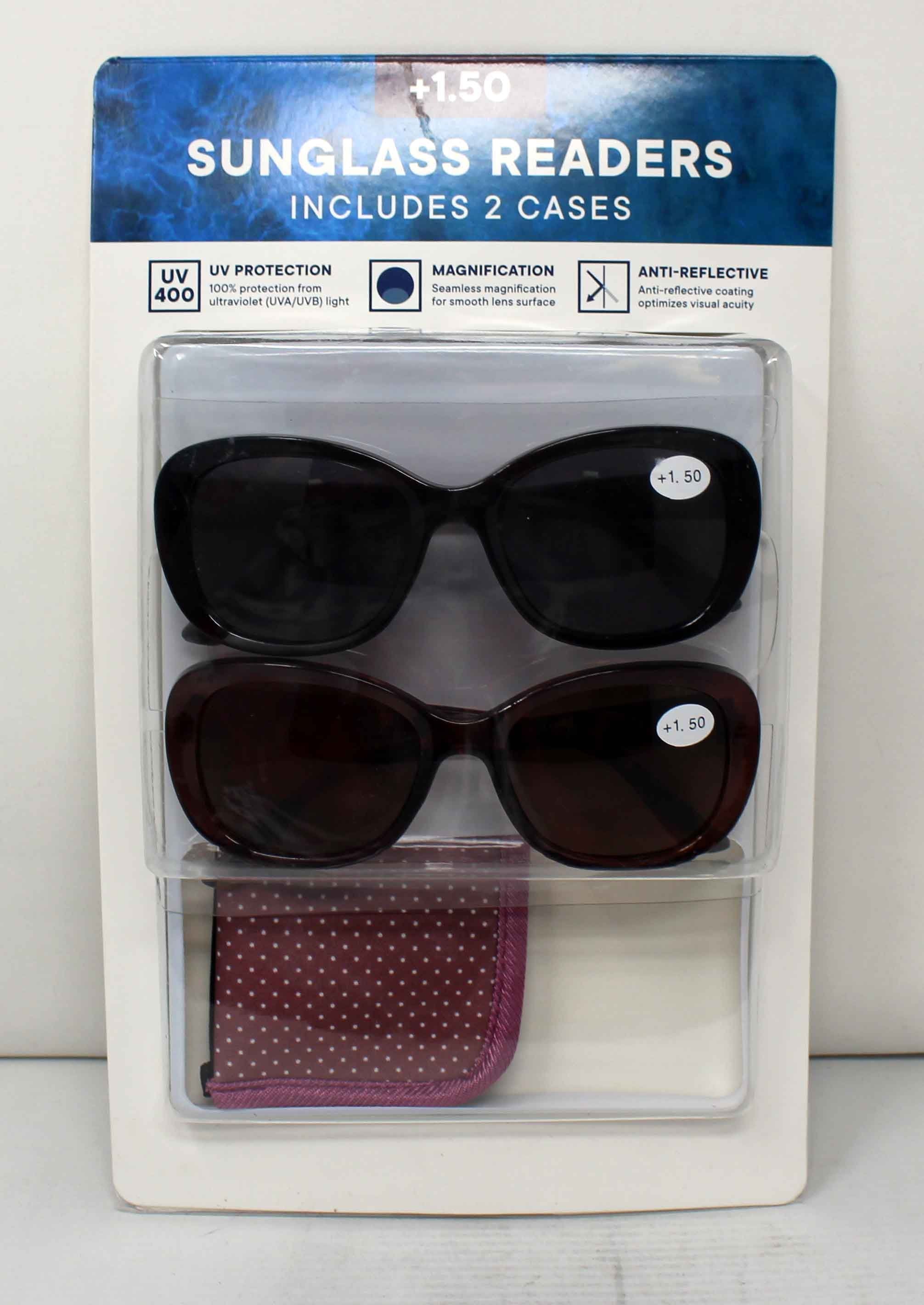 Sunglass Readers Frame UV Protect/Anti-Reflective +1.50 Includes 2 Cases