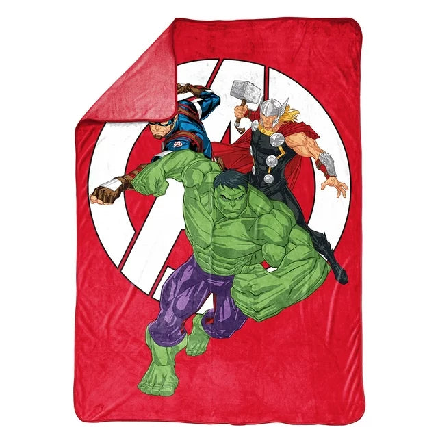 Avengers with Captain America, Hulk, and Thor Kids Blanket, 62 x 90, Microfiber, Red, Marvel